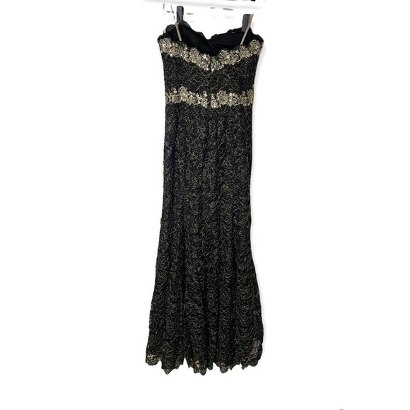 Marchesa notte gilded gold black lace strapless sweetheart gown - Picture 4 of 7